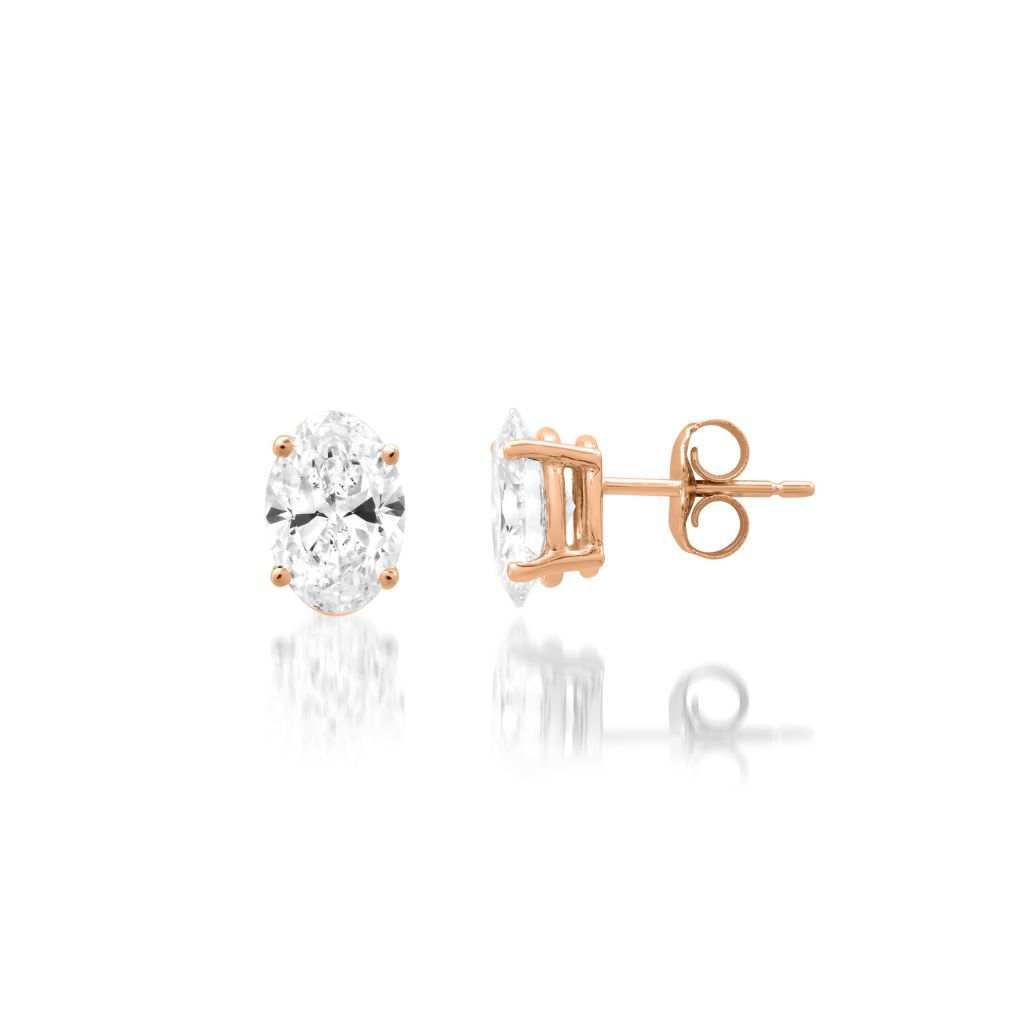 E001 Oval Lab Grown Diamonds Four Prong Studs Earrings