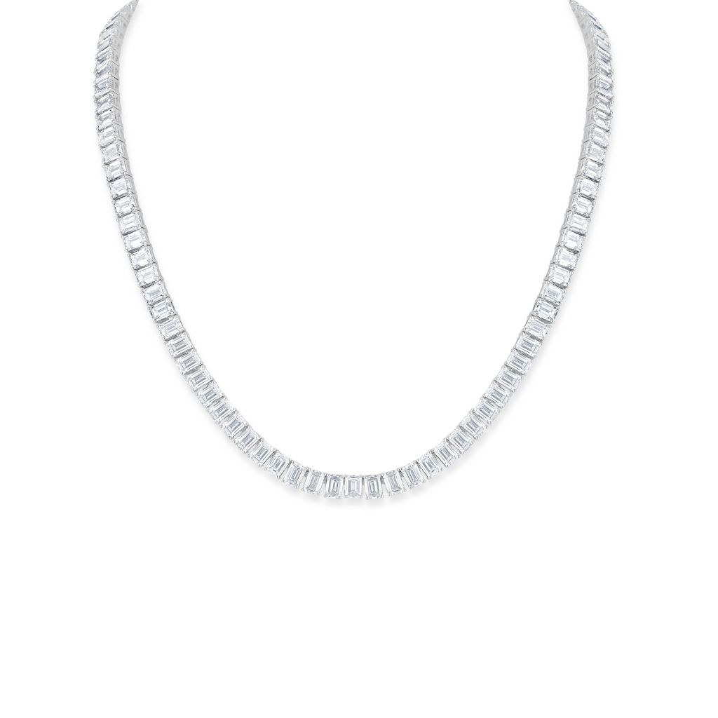 N001 Emerald Lab Grown Diamonds Four Prong Tennis Necklace | 37 Ctw