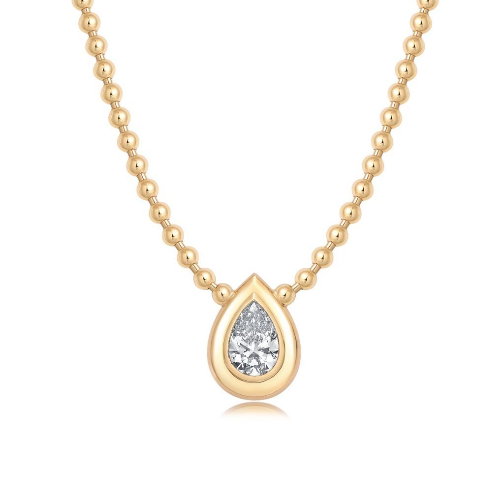 N015 Pear Lab Grown Designer Double Bezel Necklace | North-South Setting | 14K