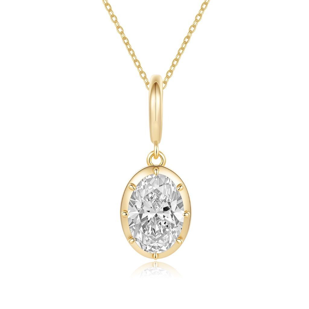P002 Oval Lab Grown Designer Charm Pendant  | East-West Setting | 14K