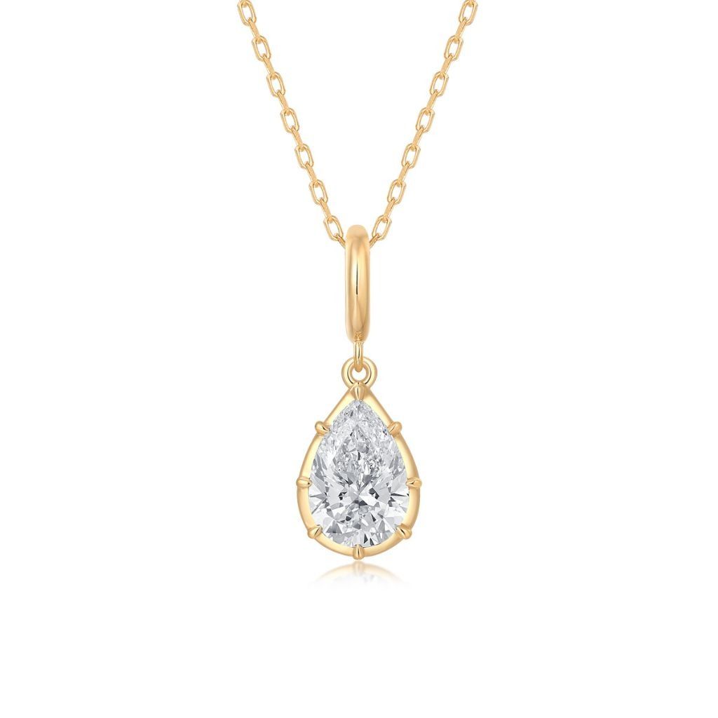 P002 Pear Lab Grown Designer Charm Pendant  | North-South Setting | 14K