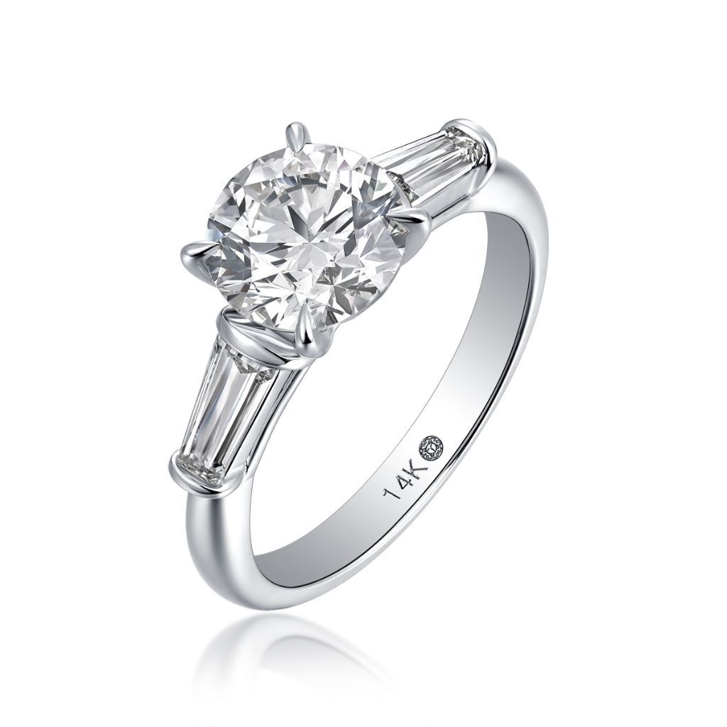 R053 Round Baguettes Lab Grown Designer Three Stone Ring