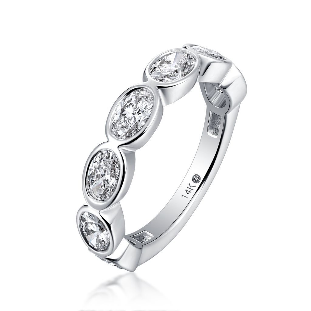 R055 Oval Lab Grown Designer Bezel Three-Fourth Eternity Ring