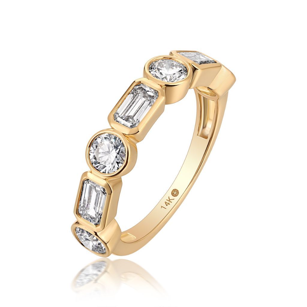 R057 Emerald Round Lab Grown Designer Bezel Half Eternity Ring