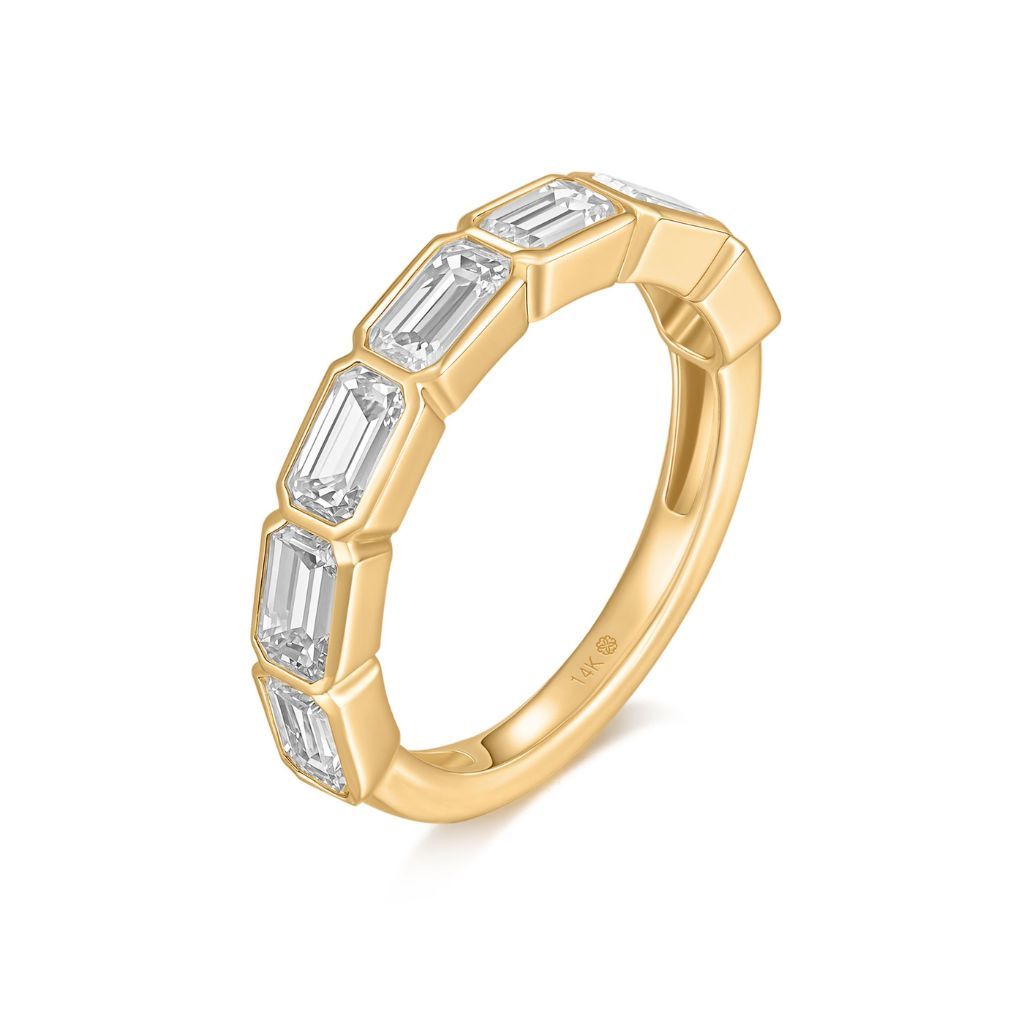R058 Emerald  Lab Grown Designer Bezel Three-Fourth Eternity Ring