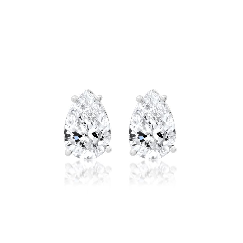 E001 Pear Lab Grown Diamonds Four Prong Studs Earrings