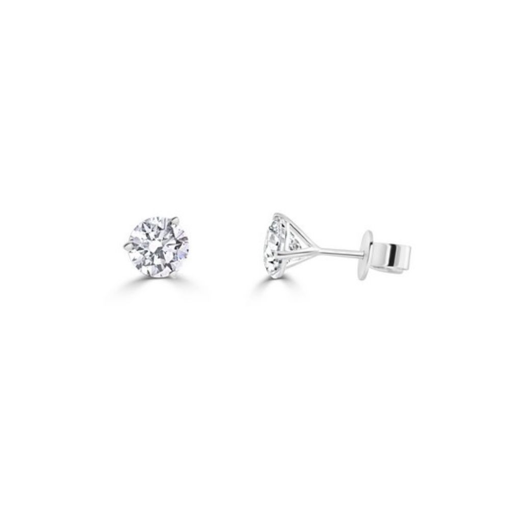 E005 Round Lab Grown Diamonds Three Prong Martini Studs Earrings | GSI Certified