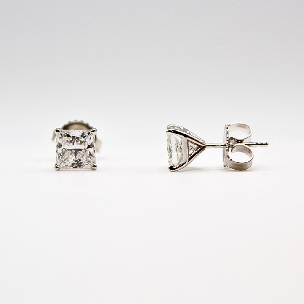 E006 Princess Lab Grown Diamonds Four Prong Martini Studs Earrings