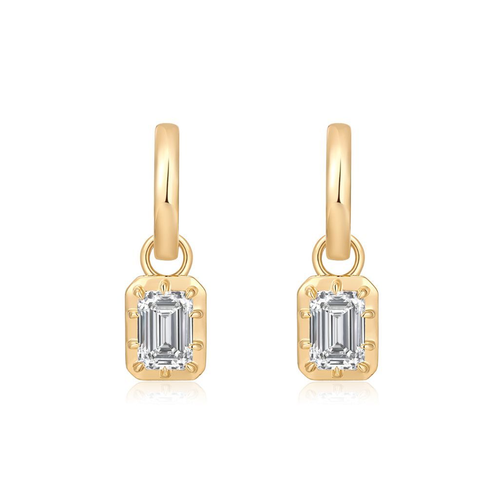 E027 Emerald Lab Grown Designer Drop Huggies Earrings  | North-South Setting | 14K