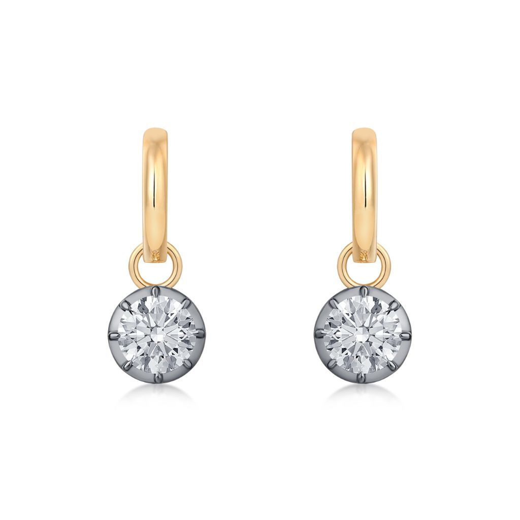 E027 Round Lab Grown Designer Drop Huggies Earrings  | 14K