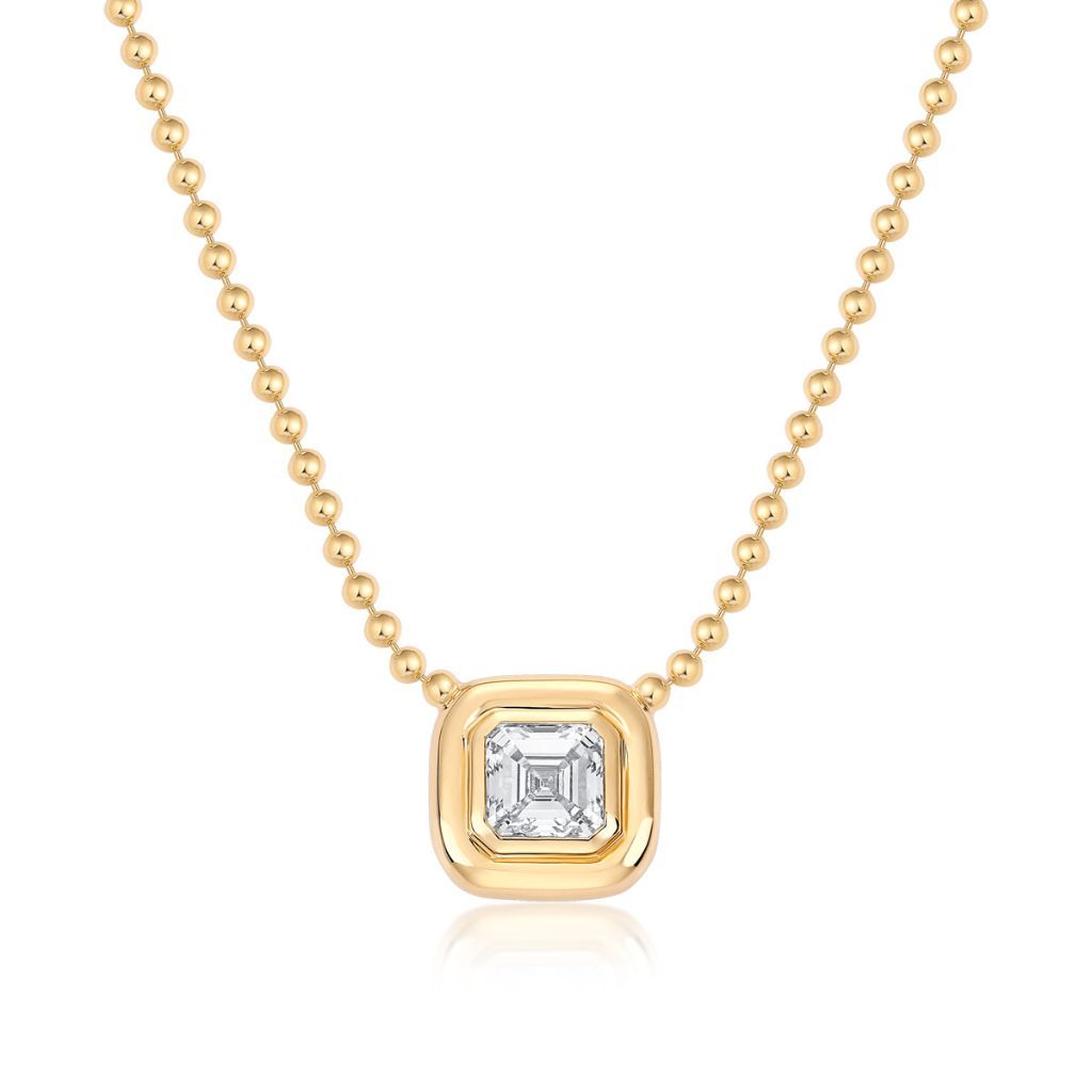N015 Asscher Lab Grown Designer Double Bezel Necklace | 14K