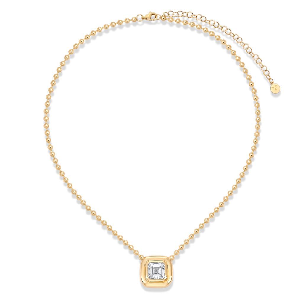 N015 Asscher Lab Grown Designer Double Bezel Necklace | 14K