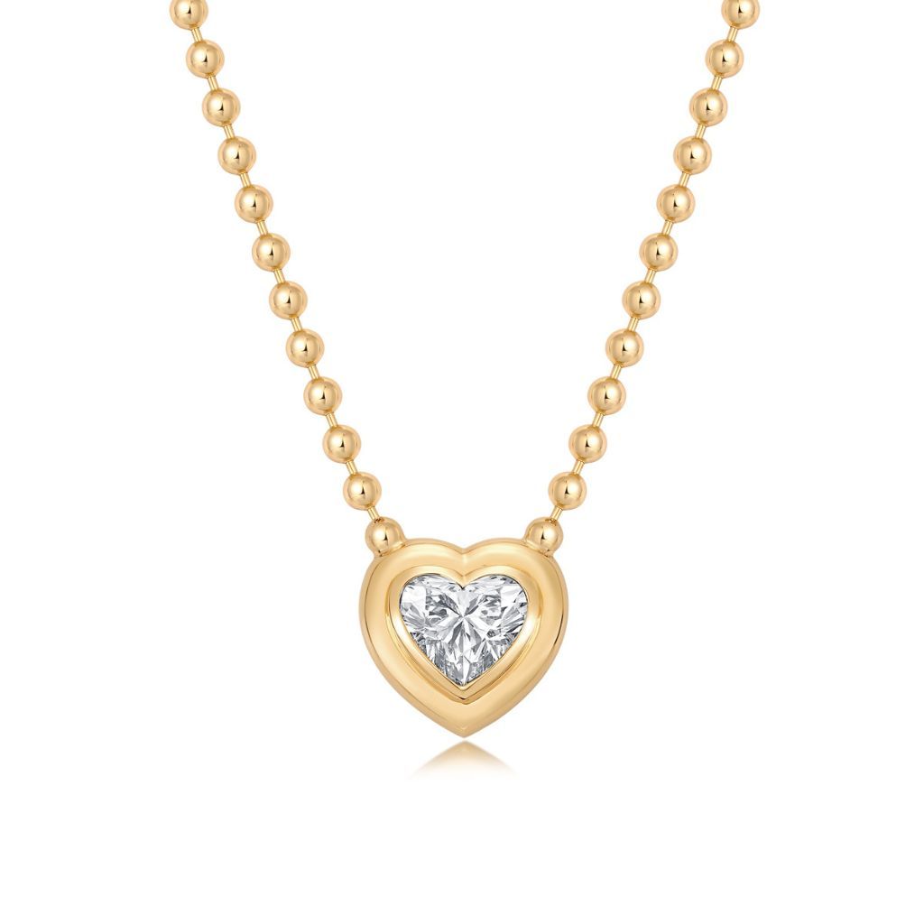 N015 Heart Lab Grown Designer Double Bezel Necklace | 14K