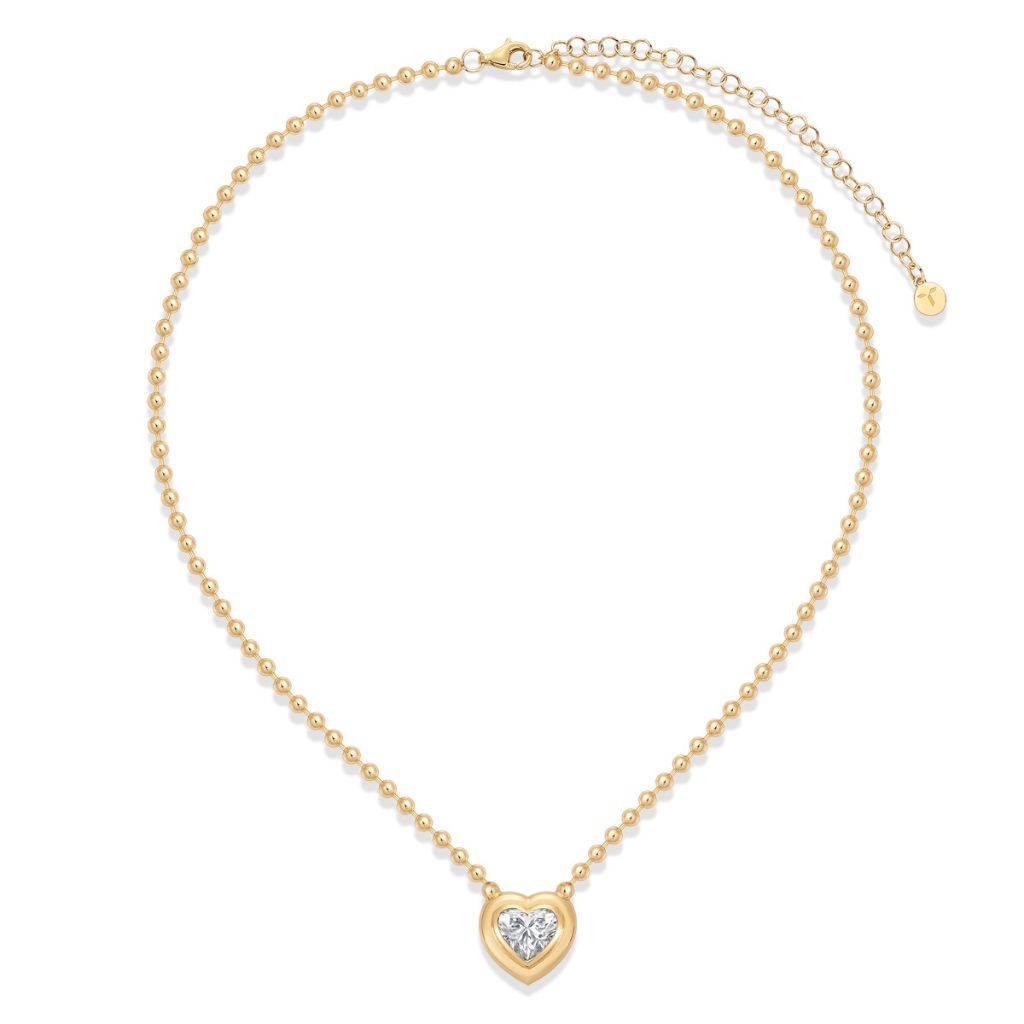 N015 Heart Lab Grown Designer Double Bezel Necklace | 14K