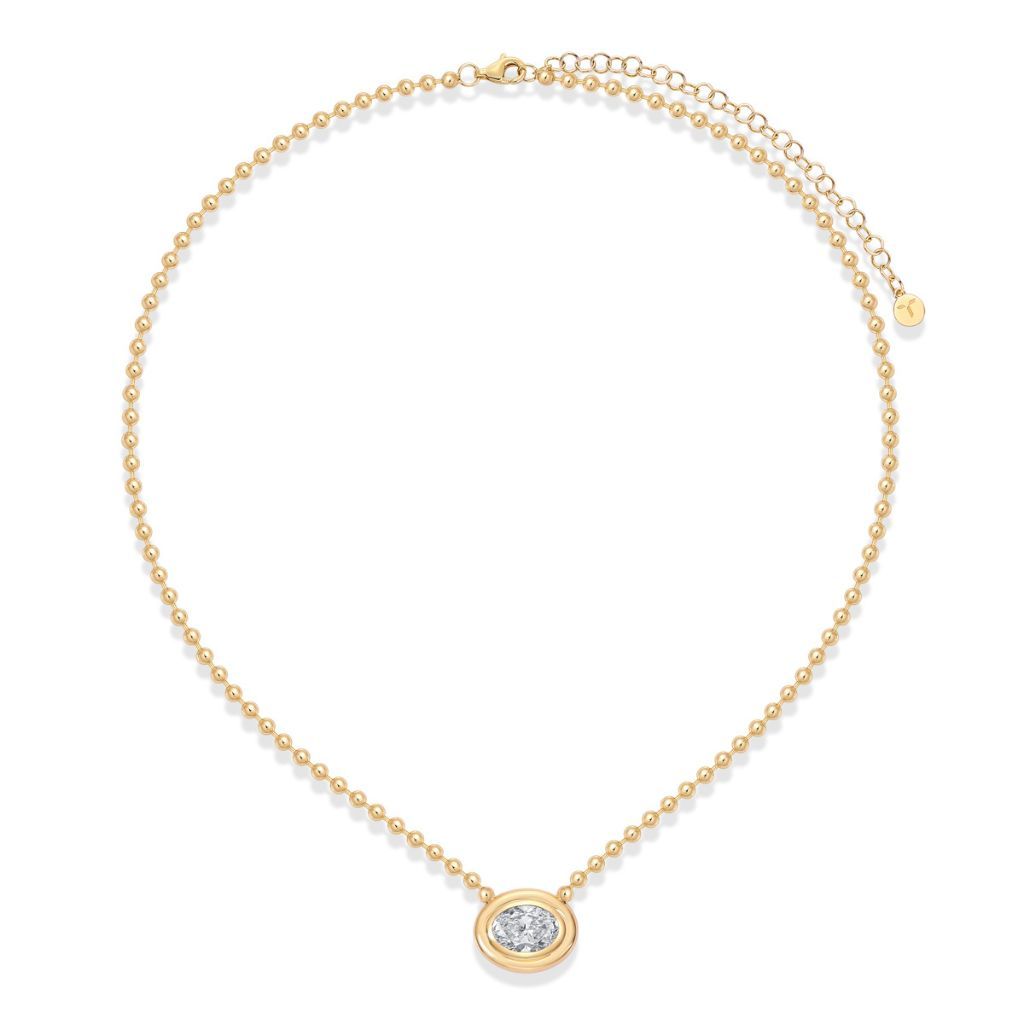N015 Oval Lab Grown Designer Double Bezel Necklace | East-West Setting | 14K