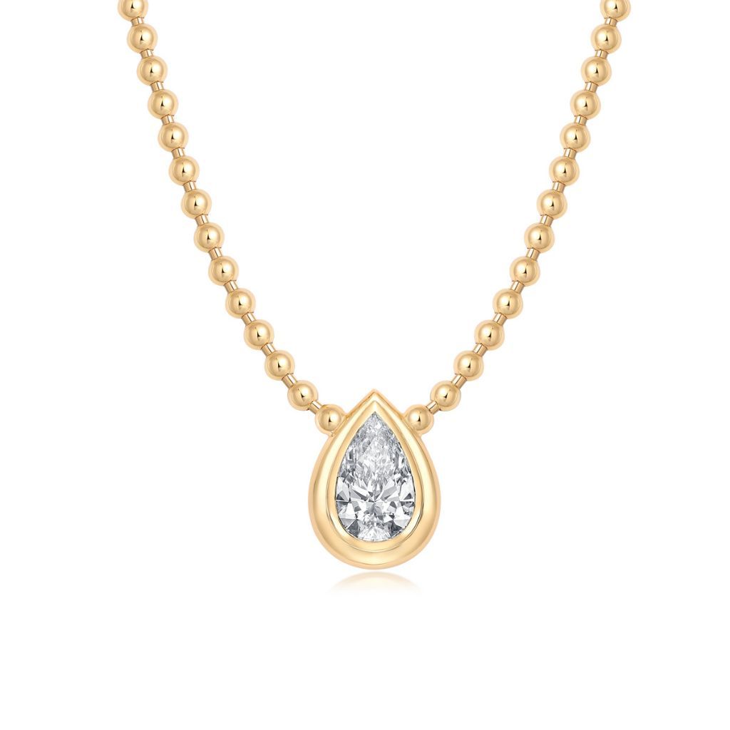 N015 Pear Lab Grown Designer Double Bezel Necklace | North-South Setting | 14K