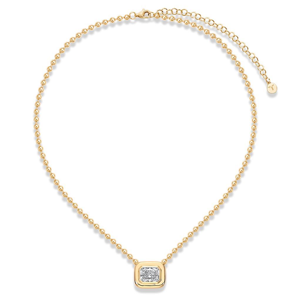 N015 Radiant Lab Grown Designer Double Bezel Necklace | East-West Setting | 14K