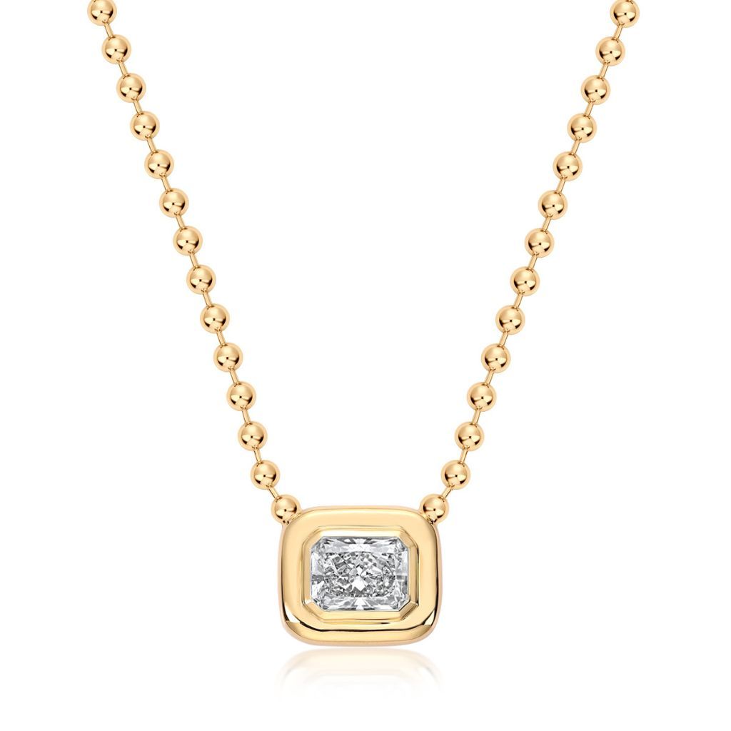 N015 Radiant Lab Grown Designer Double Bezel Necklace | East-West Setting | 14K