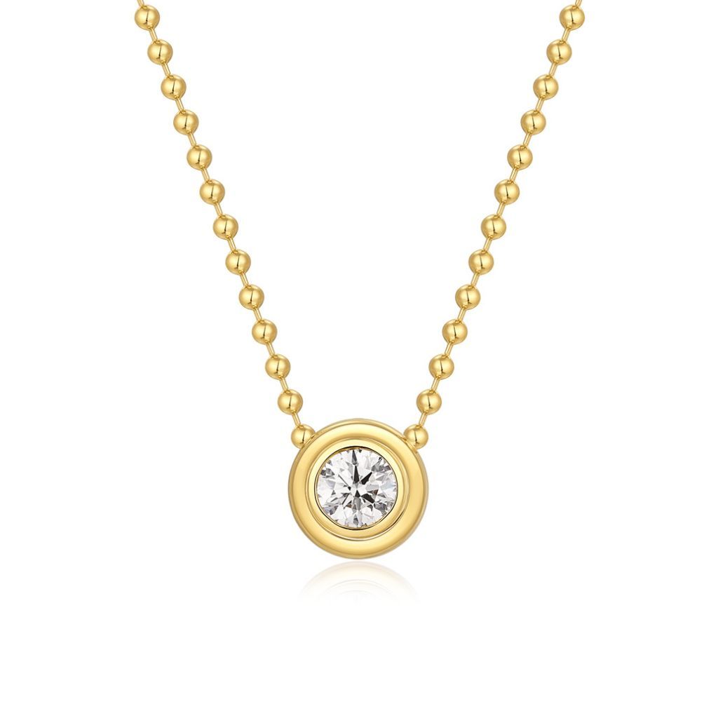 N015 Round Lab Grown Designer Double Bezel Necklace | 14K