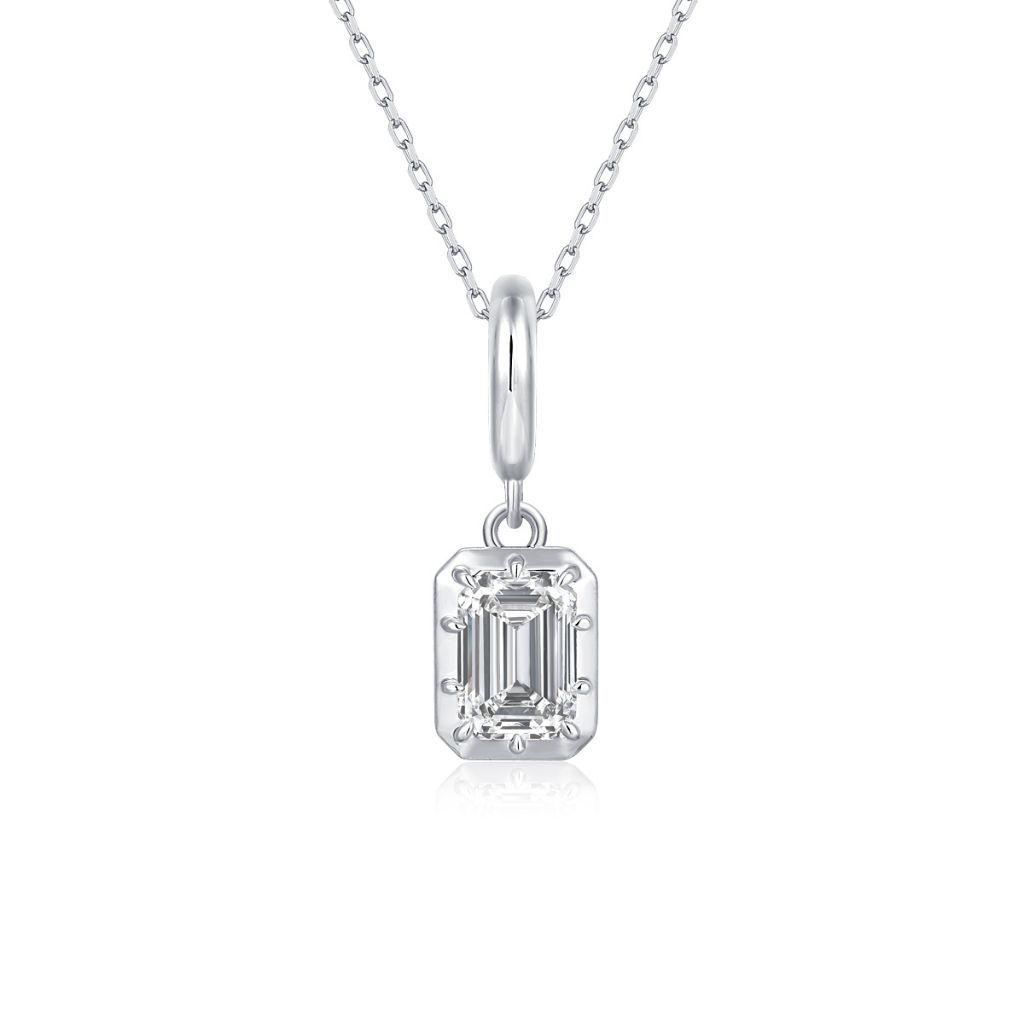 P002 Emerald Lab Grown Designer Charm Pendant  | North-South Setting | 14K