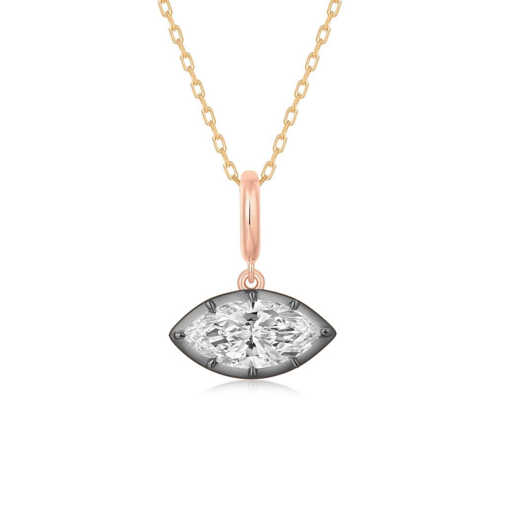 P002 Marquise Lab Grown Designer Charm Pendant  | East-West Setting | 14K