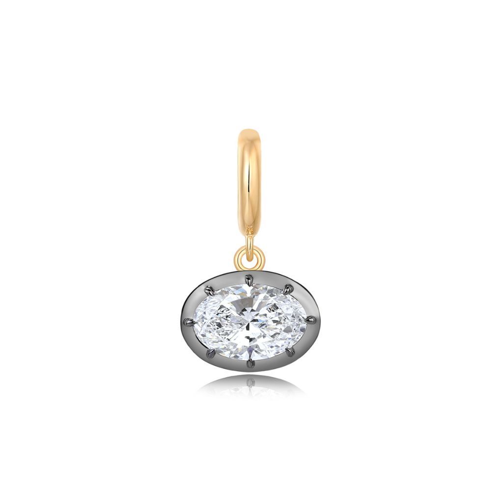 P002 Oval Lab Grown Designer Charm Pendant  | East-West Setting | 14K