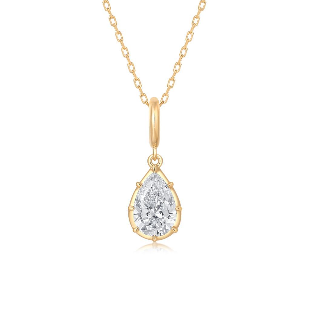 P002 Pear Lab Grown Designer Charm Pendant  | North-South Setting | 14K