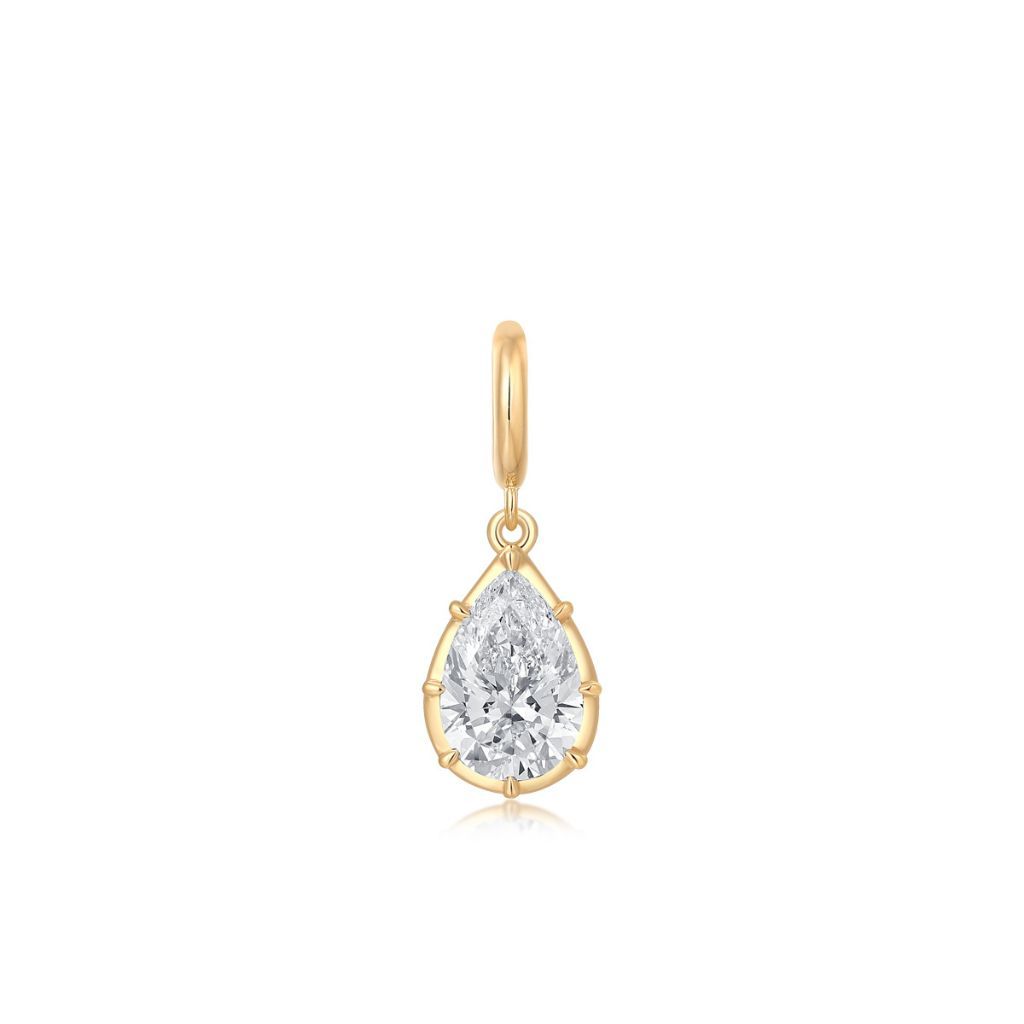 P002 Pear Lab Grown Designer Charm Pendant  | North-South Setting | 14K
