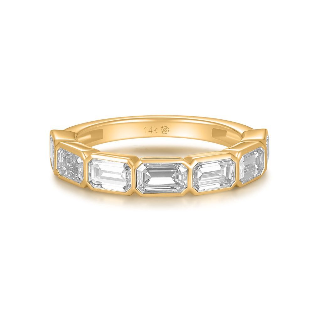 R058 Emerald  Lab Grown Designer Bezel Three-Fourth Eternity Ring