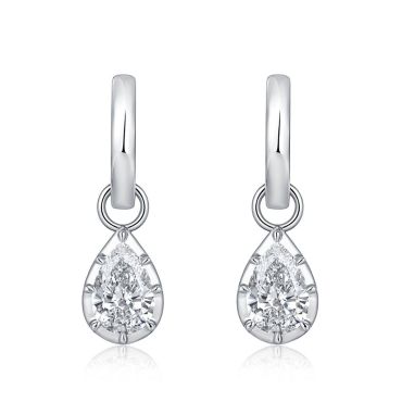 E027 Pear Lab Grown Designer Drop Huggies Earrings  | North-South Setting | 14K