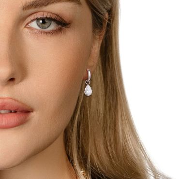 E027 Pear Lab Grown Designer Drop Huggies Earrings  | North-South Setting | 14K