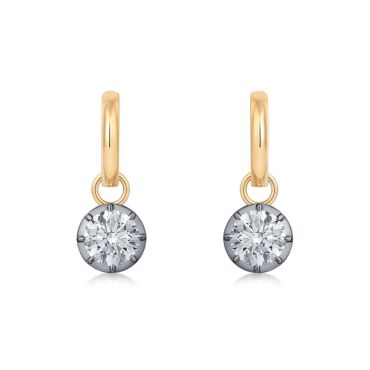 E027 Round Lab Grown Designer Drop Huggies Earrings  | 14K