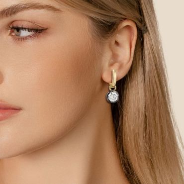 E027 Round Lab Grown Designer Drop Huggies Earrings  | 14K