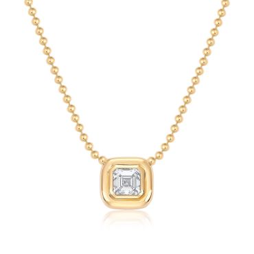 N015 Asscher Lab Grown Designer Double Bezel Necklace | 14K