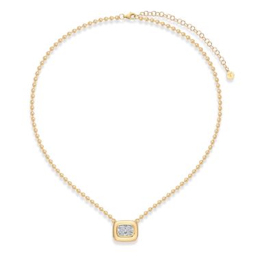 N015 Cushion Lab Grown Designer Double Bezel Necklace | East-West Setting | 14K