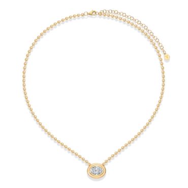 N015 Oval Lab Grown Designer Double Bezel Necklace | East-West Setting | 14K