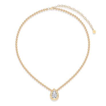 N015 Pear Lab Grown Designer Double Bezel Necklace | North-South Setting | 14K