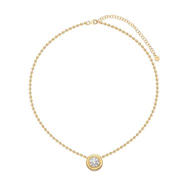 N015 Round Lab Grown Designer Double Bezel Necklace | 14K