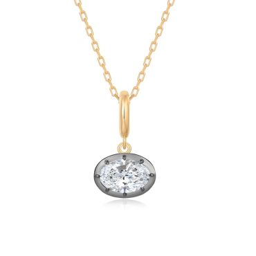 P002 Oval Lab Grown Designer Charm Pendant  | East-West Setting | 14K