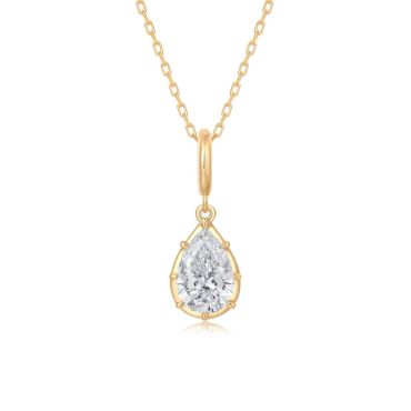 P002 Pear Lab Grown Designer Charm Pendant  | North-South Setting | 14K